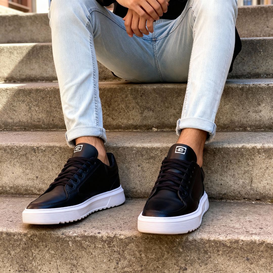 Tênis Preto Masculino Casual Sola Alta Sneaker Viego Loja Viego tenis masculino tenis masculino casual tenis preto tenis preto masculino Tênis Tênis Branco Masculino Tênis Preto Masculino Casual Sola Alta Sneaker Viego