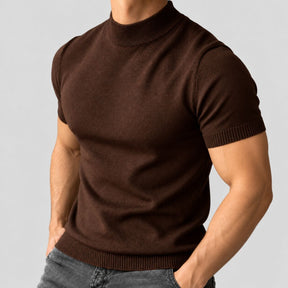 Camiseta Gola Alta Masculina Tricot Marrom Florença em ângulo de três quartos