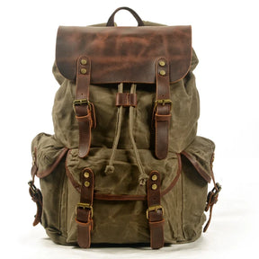 Mochila Masculina de Lona Estilo Vintage Verde Loja Viego mochila de lona mochila lona mochila masculina Mochila Masculina De Lona Encerada E Couro Impermeável Mochila Masculina de Lona Estilo Vintage