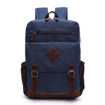 Mochila Masculina de Lona com Detalhes em Couro azul Loja Viego mochila mochila em lona reforcada mochila lona impermeavel mochila masculina Mochila Masculina de Lona com Detalhes em Couro