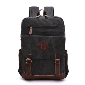 Mochila Masculina de Lona com Detalhes em Couro Preto Loja Viego mochila mochila em lona reforcada mochila lona impermeavel mochila masculina Mochila Masculina de Lona com Detalhes em Couro