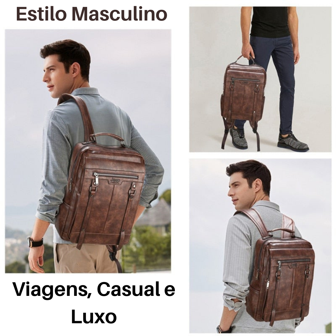 Mochila de Couro Masculino Jeep para Dia-a-Dia Loja Viego mochila mochila de couro mochila de couro legítimo Mochila de Couro Masculino para Dia-a-Dia mochila masculina