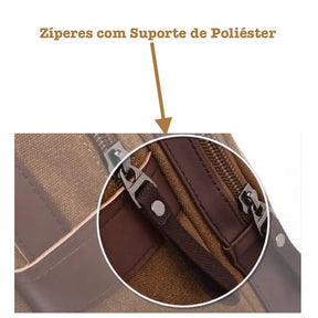 Mochila Masculina de Lona com Detalhes em Couro Loja Viego mochila mochila em lona reforcada mochila lona impermeavel mochila masculina Mochila Masculina de Lona com Detalhes em Couro