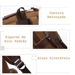 Mochila Masculina de Lona com Detalhes em Couro Loja Viego mochila mochila em lona reforcada mochila lona impermeavel mochila masculina Mochila Masculina de Lona com Detalhes em Couro