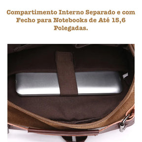 Mochila Masculina de Lona com Detalhes em Couro Loja Viego mochila mochila em lona reforcada mochila lona impermeavel mochila masculina Mochila Masculina de Lona com Detalhes em Couro