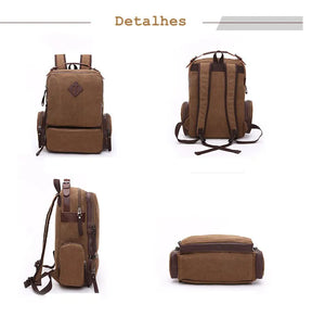 Mochila Masculina de Lona com Detalhes em Couro Loja Viego mochila mochila em lona reforcada mochila lona impermeavel mochila masculina Mochila Masculina de Lona com Detalhes em Couro