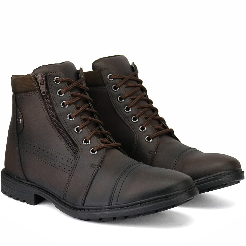 Bota Masculina Casual Cano Médio Café Loja Viego bota cano medio Bota Coturno Casual Cano Médio Preto bota masculina Bota Masculina Casual Cano Médio Café bota masculina couro bota masculina trabalho